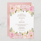 Faire-part de mariage de pivoines florales roses (Devant / Derrière)