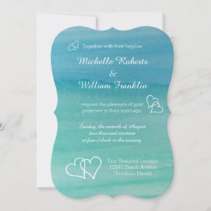 Faire-part de mariage de plage aquarelle bleu aqua
