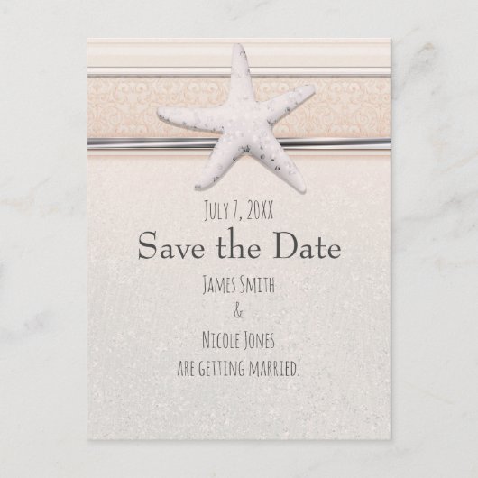 Faire-part de mariage de plage Blanc Crème Starfis (Devant)