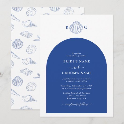Faire-part de mariage de plage côtière Coquilles S (Devant / Derrière)