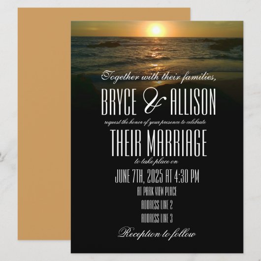 Faire-part de mariage de plage de coucher du (Devant / Derrière)