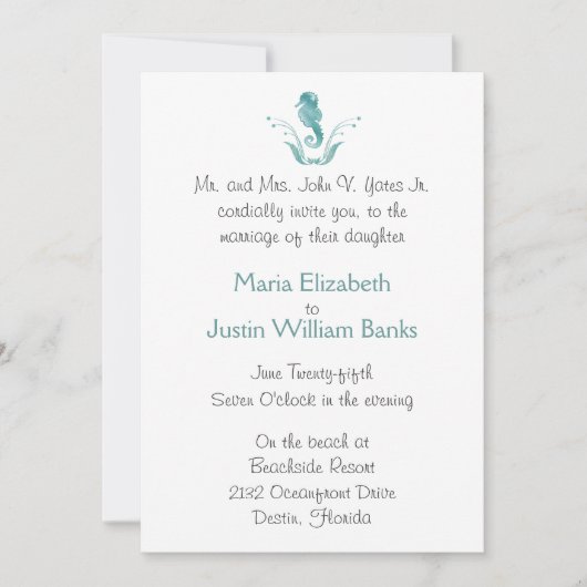 Faire-part de mariage de plage d'hippocampe (Devant)