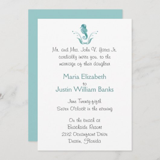 Faire-part de mariage de plage d'hippocampe (Devant / Derrière)
