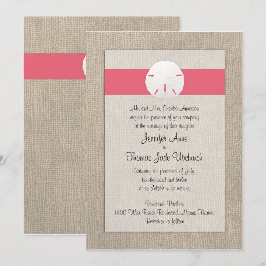 Faire-part de mariage de plage du dollar de sable (Devant / Derrière)