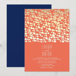 Faire-part de mariage de plage en or et bleu marin