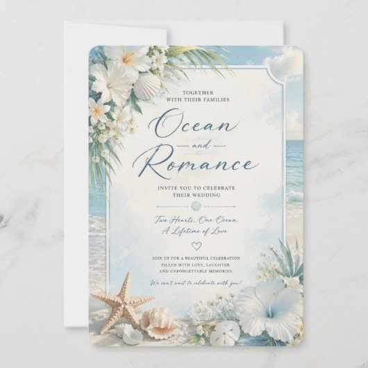 Faire-part de mariage de plage Océan Romance (Devant)