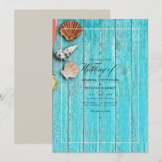 Faire-part de mariage de plage rustique turquoise (Devant / Derrière)