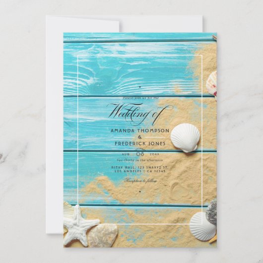 Faire-part de mariage de plage rustique turquoise  (Devant)