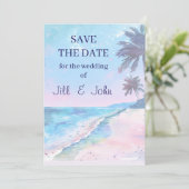 Faire-part de mariage de plage tropical à conserve (Debout devant)
