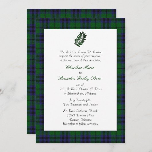 Faire-part de mariage de plaid de tartan (Devant / Derrière)
