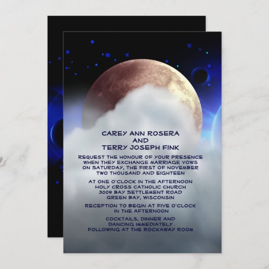 Faire-part de mariage de planètes spatiales profon (Devant / Derrière)