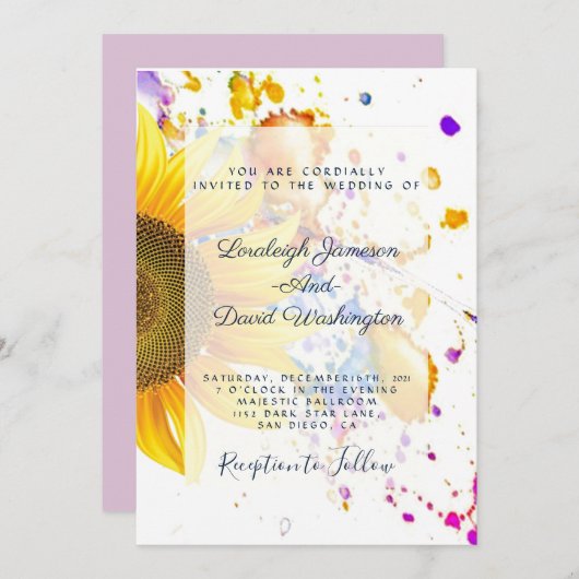 Faire-part de mariage de plaque de tournesol (Devant / Derrière)