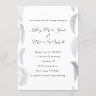 Faire-part de mariage de plume blanc et gris
