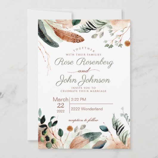 Faire-part de mariage de plumes (Devant)