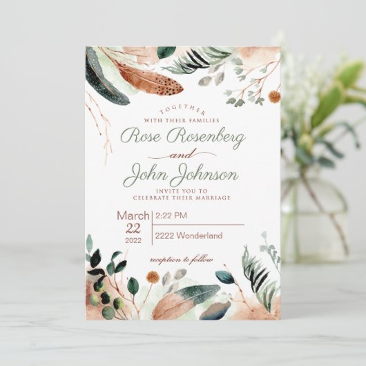 Faire-part de mariage de plumes (Debout devant)