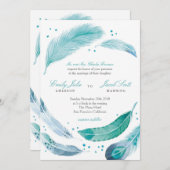 Faire-part de mariage de plumes bleues (Devant / Derrière)