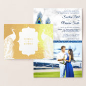 Faire-part de mariage de plumes Peacock Bleu Gold  (Affichage)