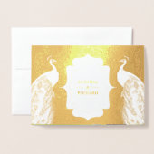 Faire-part de mariage de plumes Peacock Bleu Gold  (Devant avec enveloppe)