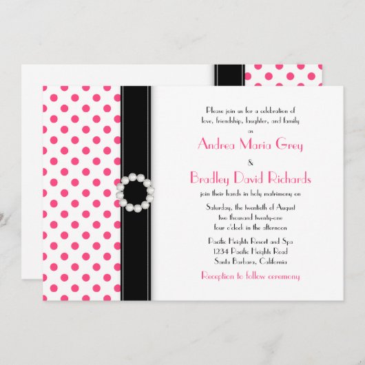 Faire-part de mariage de point rose chaud (Devant / Derrière)