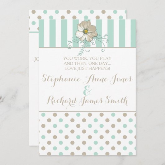 FAIRE-PART DE MARIAGE DE POINTS BISQUES À LA MINTE (Devant / Derrière)