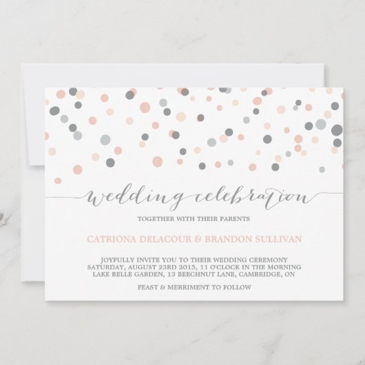 Faire-part de mariage de points Confetti gris et b (Devant)