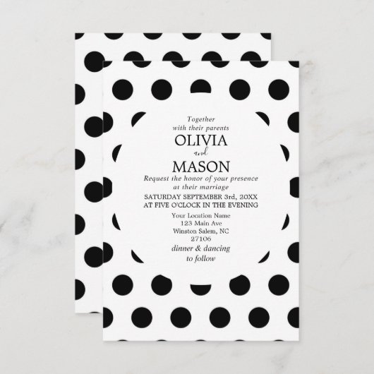 Faire-part de mariage de points Polka noir et blan (Devant / Derrière)