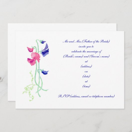 Faire-part de mariage de pois doux (Devant / Derrière)