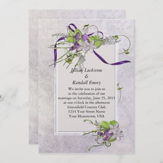 Faire-part de mariage de pois doux à la lavande (Devant / Derrière)