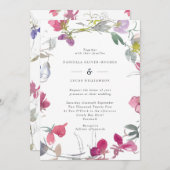 Faire-part de mariage de pois doux violet et rose (Devant / Derrière)