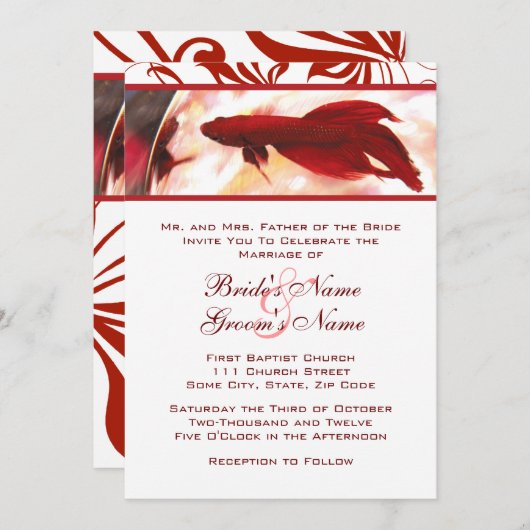 Faire-part de mariage de poisson rouge Betta (Devant / Derrière)