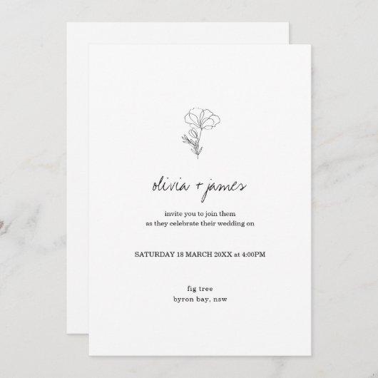 Faire-part de mariage de police de script fleur sa (Devant / Derrière)