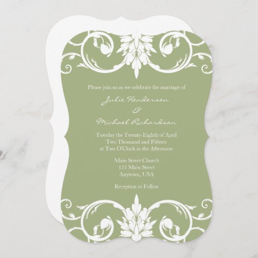 Faire-part de mariage de porte-toron vert Sage (Devant / Derrière)