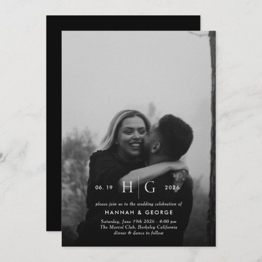 Faire-part de mariage de Portrait Monogramme moder (Devant / Derrière)