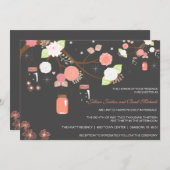 Faire-part de mariage de pot de maçon - corail, (Devant / Derrière)