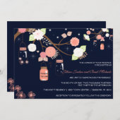 Faire-part de mariage de pot de maçon - corail, (Devant / Derrière)