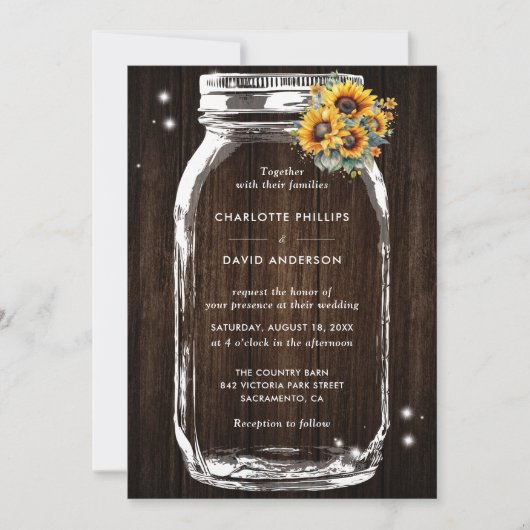 Faire-part de mariage de pot de tournesol en bois (Devant)