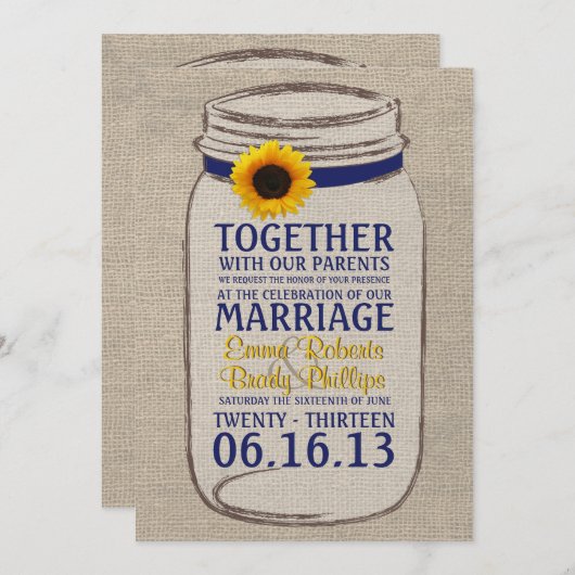 Faire-part de mariage de pot de tournesol rustique (Devant / Derrière)