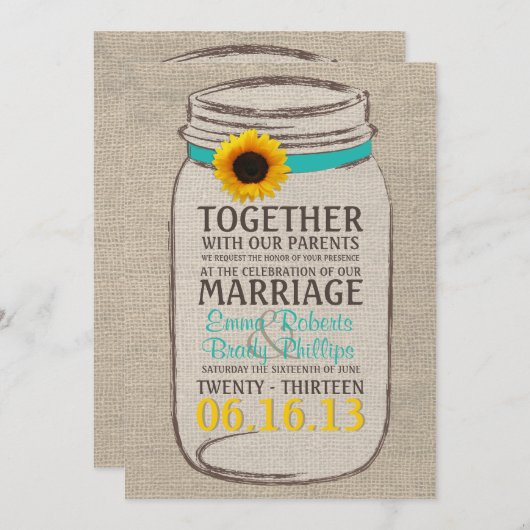 Faire-part de mariage de pot de tournesol rustique (Devant / Derrière)