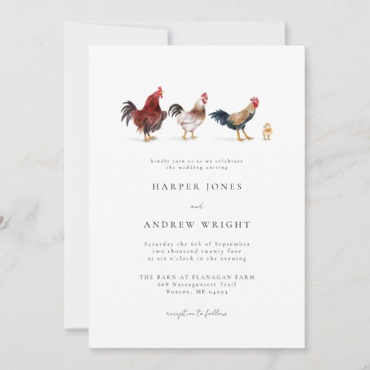 Faire-part de mariage de poulet rustique (Devant)