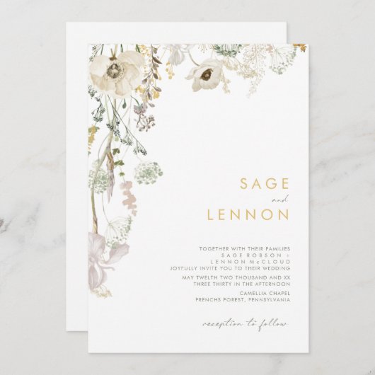 Faire-part de mariage de prairie de Fleur sauvage (Devant / Derrière)