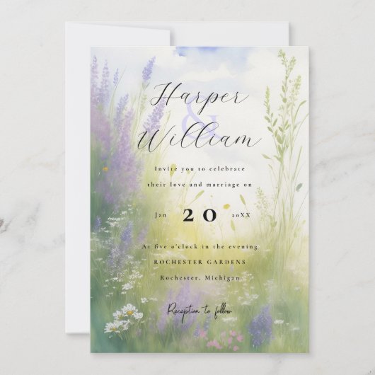 faire-part de mariage de prairie de lavande aquare (Devant)