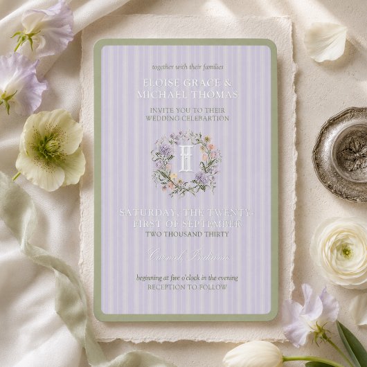 Faire-part de mariage de printemps à rayures lavan