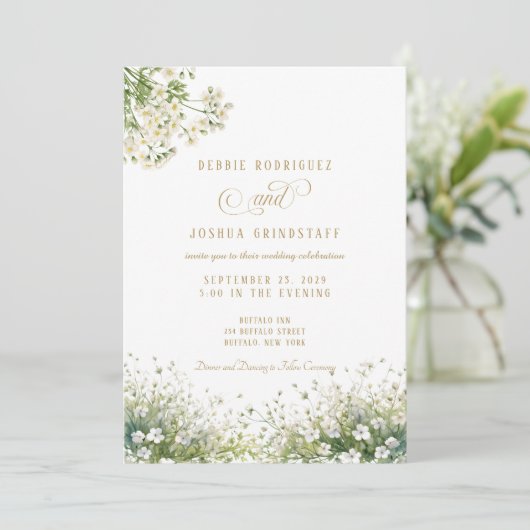 Faire-part de mariage de printemps aux fleurs blan (Debout devant)