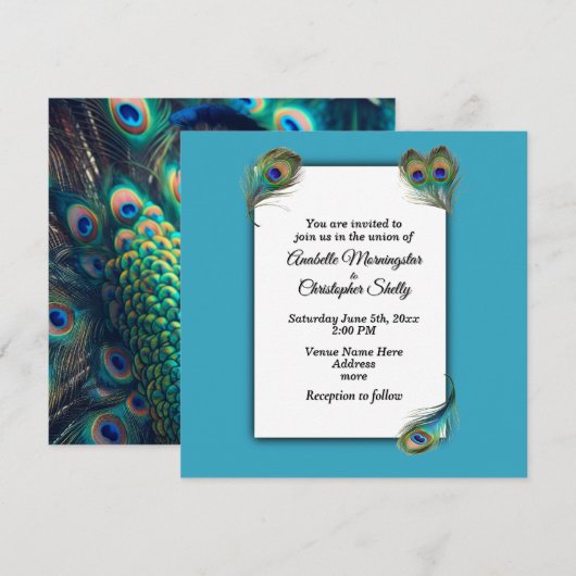Faire-part de mariage de profil Peacock (Devant / Derrière)