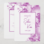 Faire-part de mariage de prune et d'orchidées blan (Devant / Derrière)