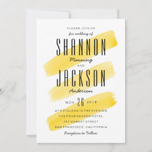 Faire-part de mariage de rayures d'aquarelle jaune