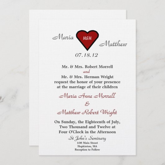 Faire-part de mariage de Red Heart (Devant / Derrière)