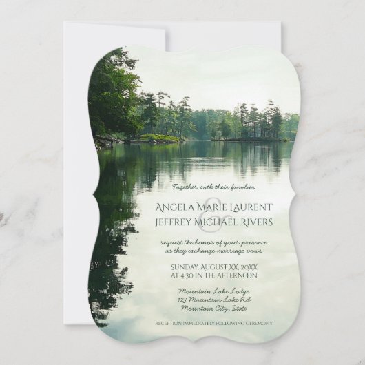 Faire-part de mariage de réflexion de lac de monta (Devant)