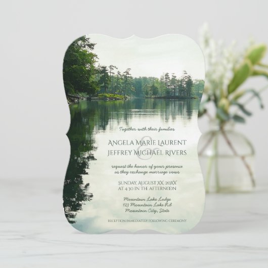 Faire-part de mariage de réflexion de lac de monta (Debout devant)