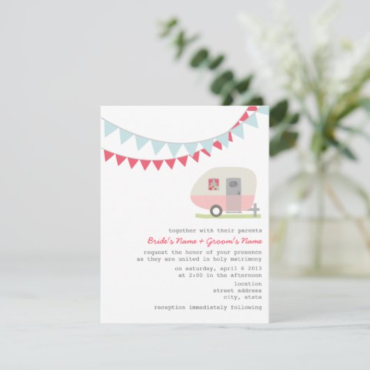 Faire-part de mariage de remorque Retro Pink (Debout devant)